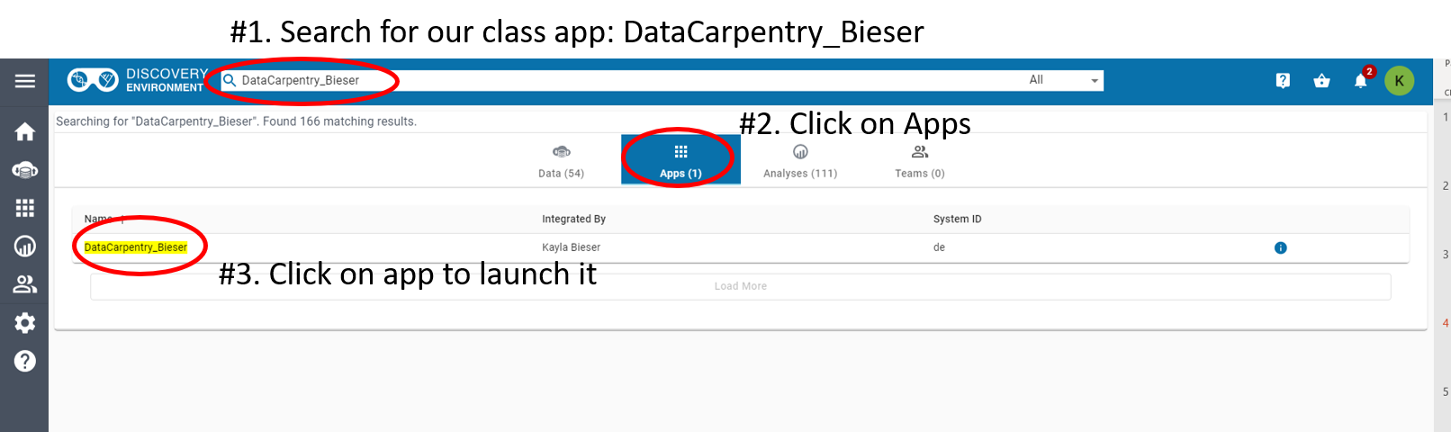 Image of Discovery Environment App search